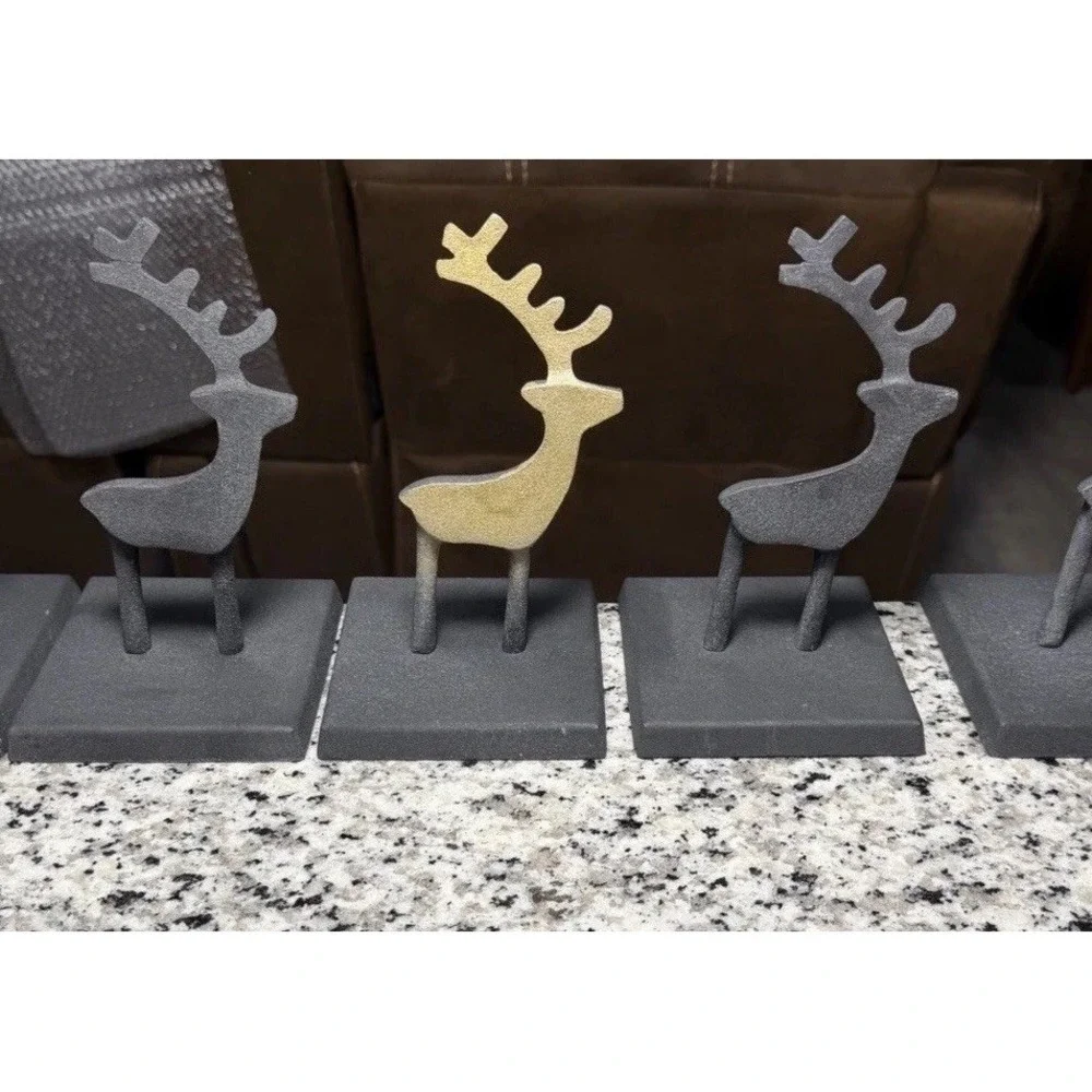 Crate & Barrel 3D Zinc Reindeer Matte Black Christmas Stocking Holder Set Of 5